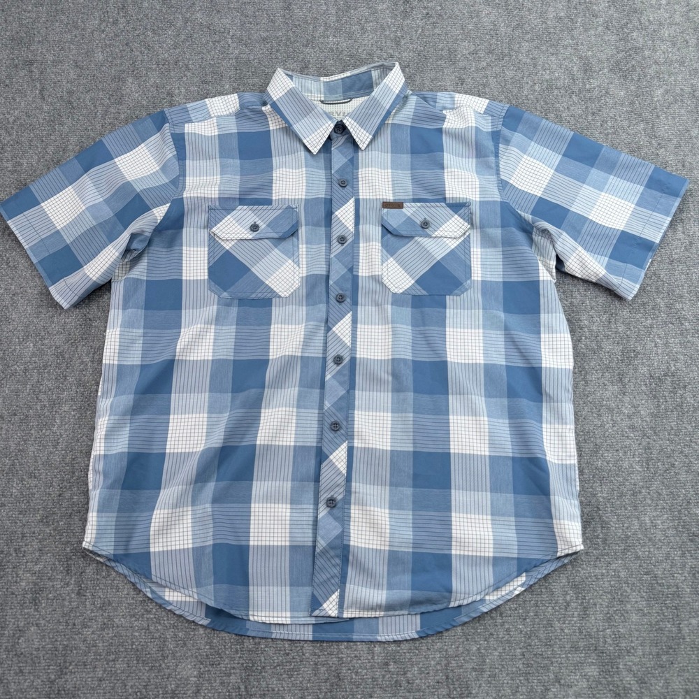 Orvis Shirt Mens Extra Large Blue White Plaid Button Up Short Sleeve Fishing - Picture 1 of 11